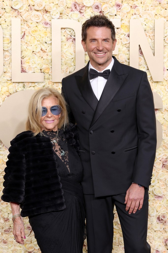 Bradley Cooper Makes His Mark on 2024 Golden Globes Red Carpet Alongside His Mom Gloria Campano