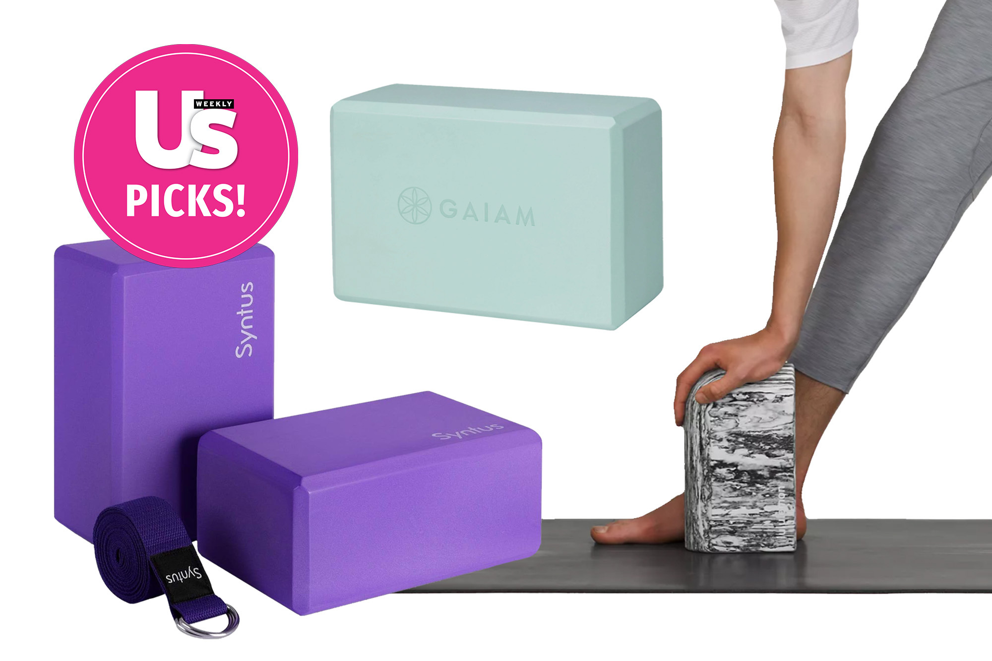  Gaiam Yoga Block 2 Pack & Yoga Strap Combo Set