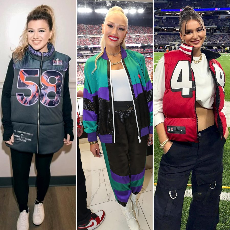 Gwen Stefani and Kelly Clarkson Sport Custom Kristin Juszczyk Puffer Vests in Vegas