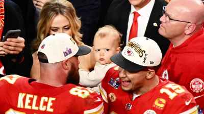 Patrick Mahomes and Brittany Mahomes Son Bronze Gives Dad Iconic Side Eye After Super Bowl Win