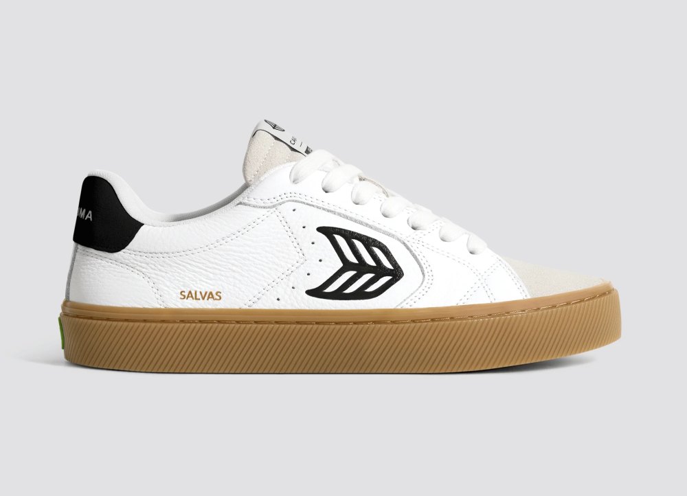 Salvas White Premium Leather & Suede/Black & Gum