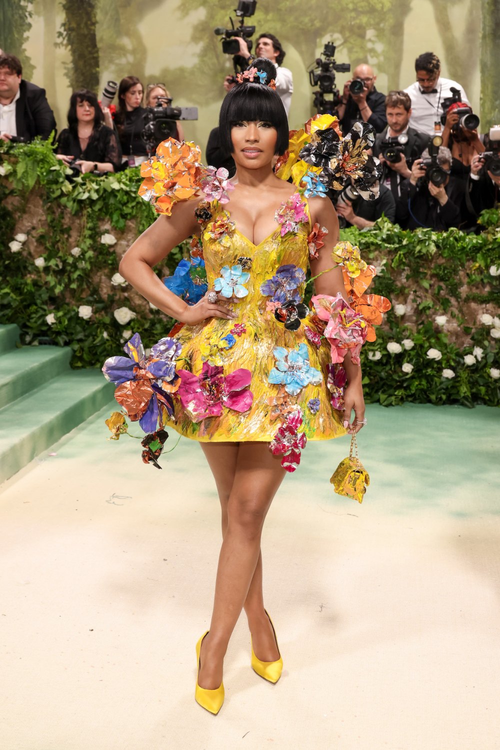 Nicki Minaj Wears Bright Yellow Floral Dress at 2024 Met Gala Us Weekly