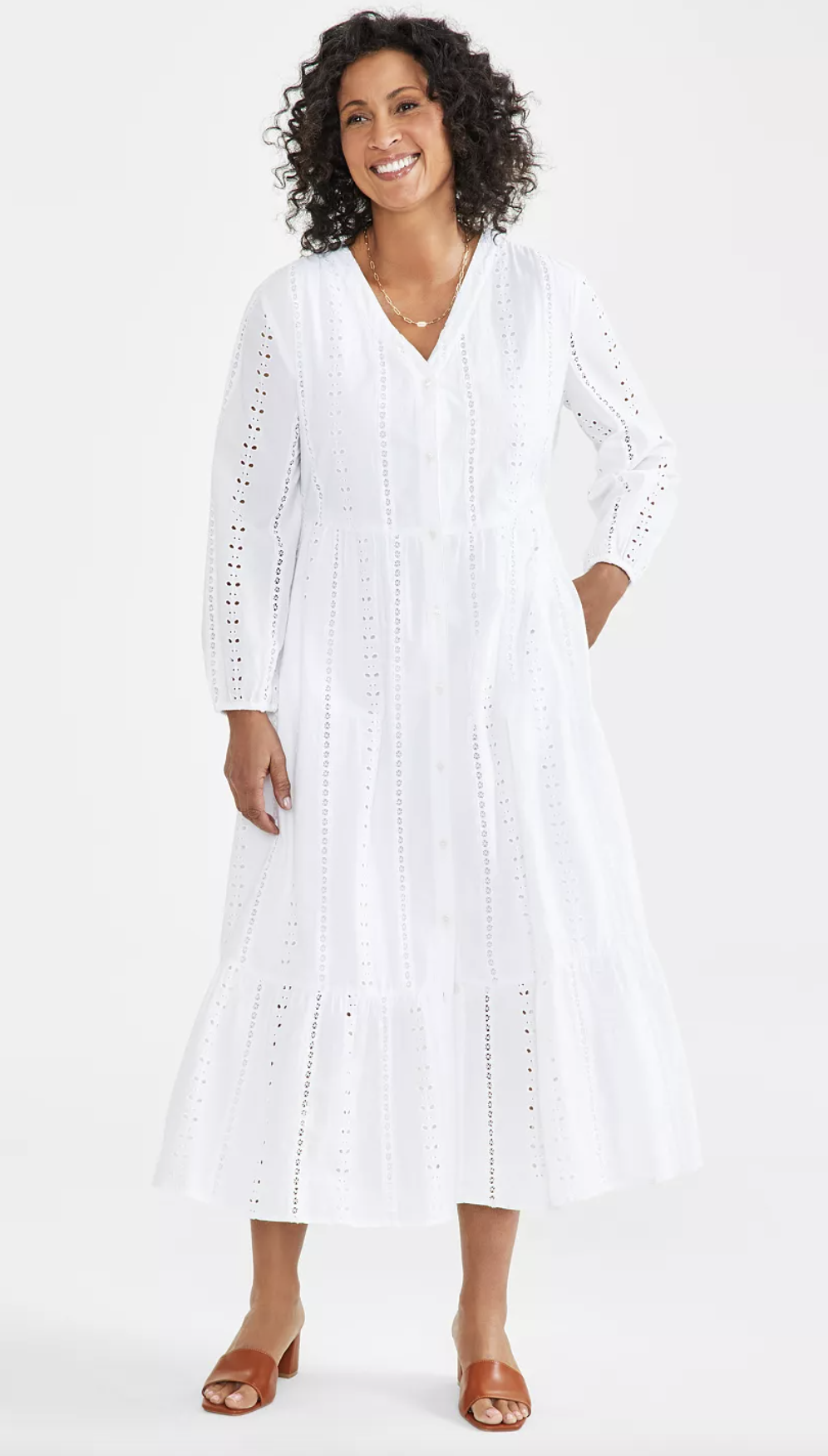 Style & Co Women's Cotton Eyelet Tiered Midi Dress