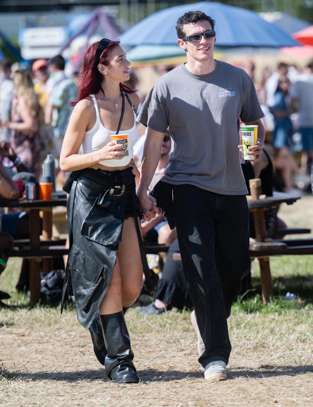 Dua Lipa and Callum Turner Sweetly Hold Hands During Date at UKs Glastonbury Festival