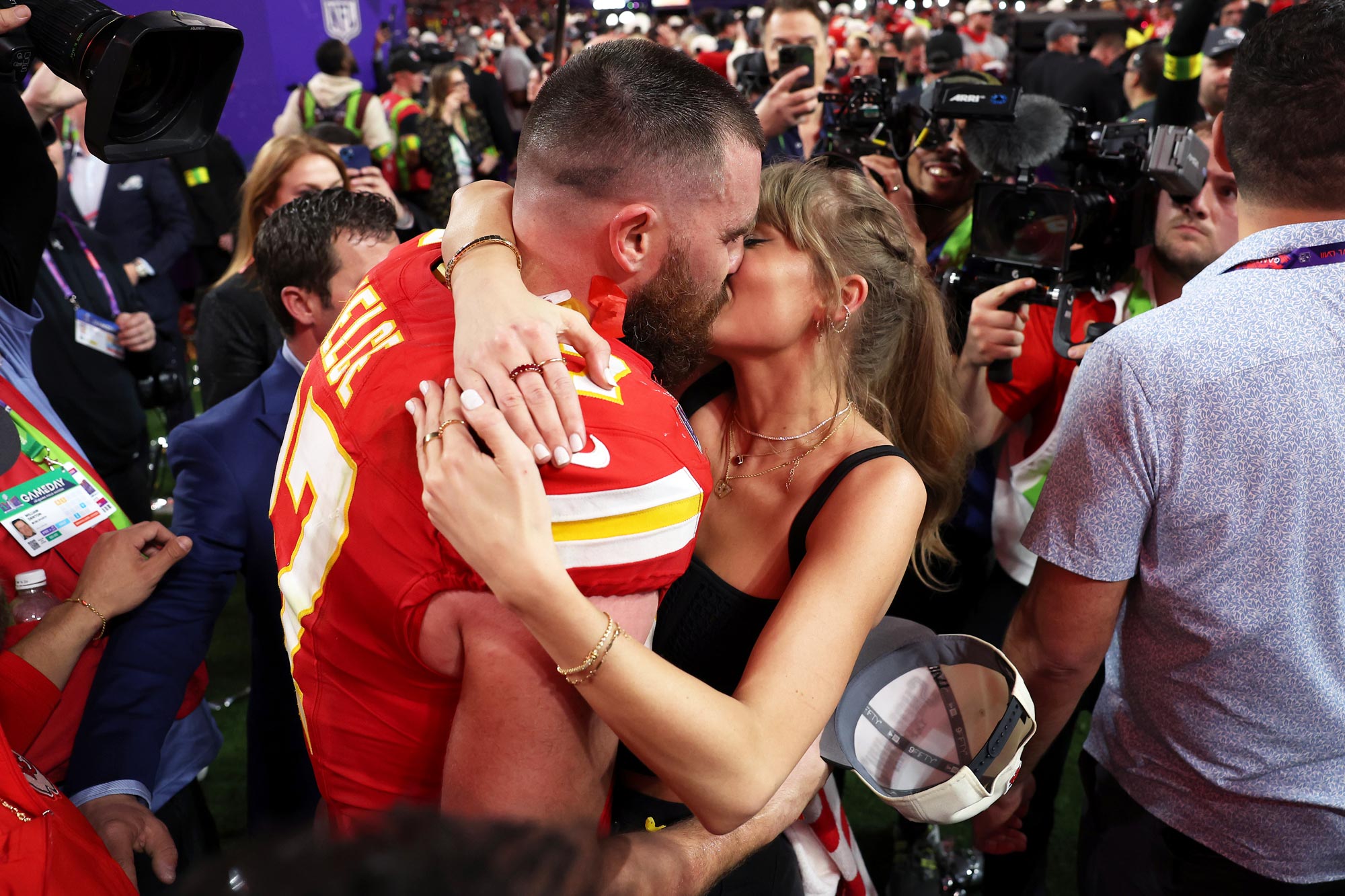 Every Time Taylor Swift and Travis Kelce Blushed Over Each Other in Public