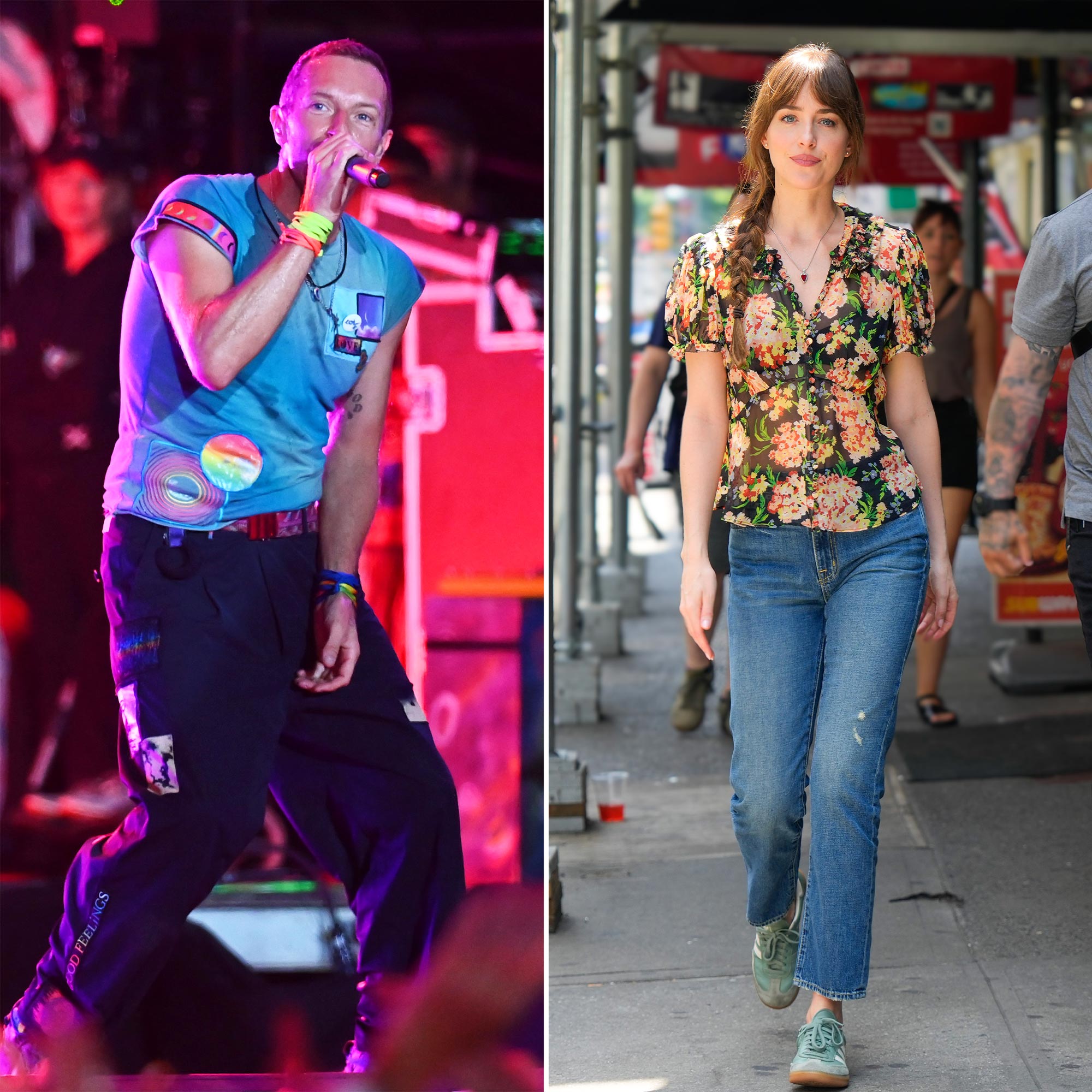 Dakota Johnson đi cùng các con của Chris Martin tại trường quay Glastonbury của Coldplay