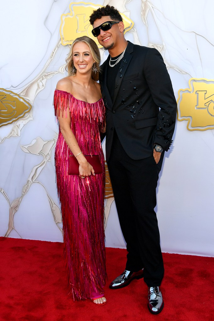 Brittany Mahomes Shimmers in a Tinsel Dress at Super Bowl Ceremony