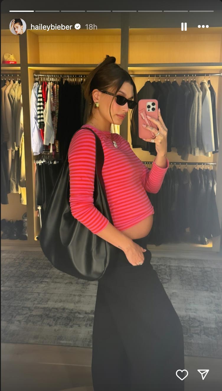 Pregnant Hailey Bieber Offers Bumpdate in Mirror Selfie