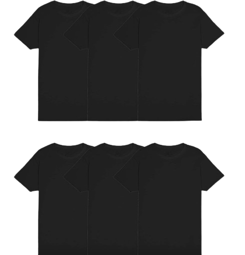 A pack of black crew t-shirts.