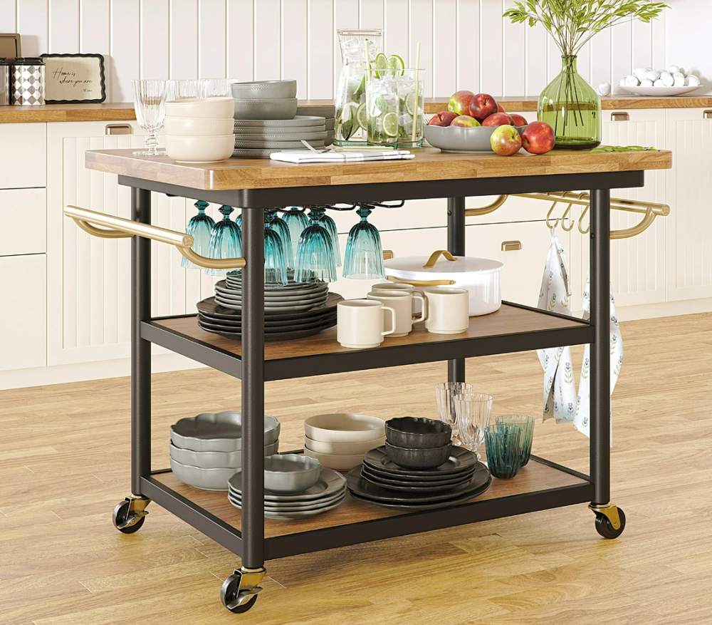 Beautiful Wheeled Kitchen Cart with 2 lower shelves by Drew Barrymore