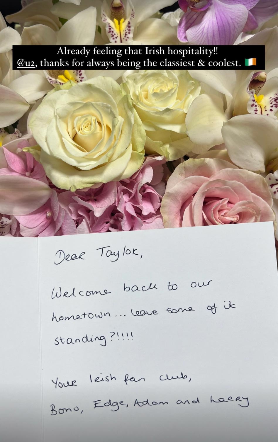 Taylor Swift Gets ‘Coolest’ Welcome to Ireland By U2: ‘Your Irish Fan Club’