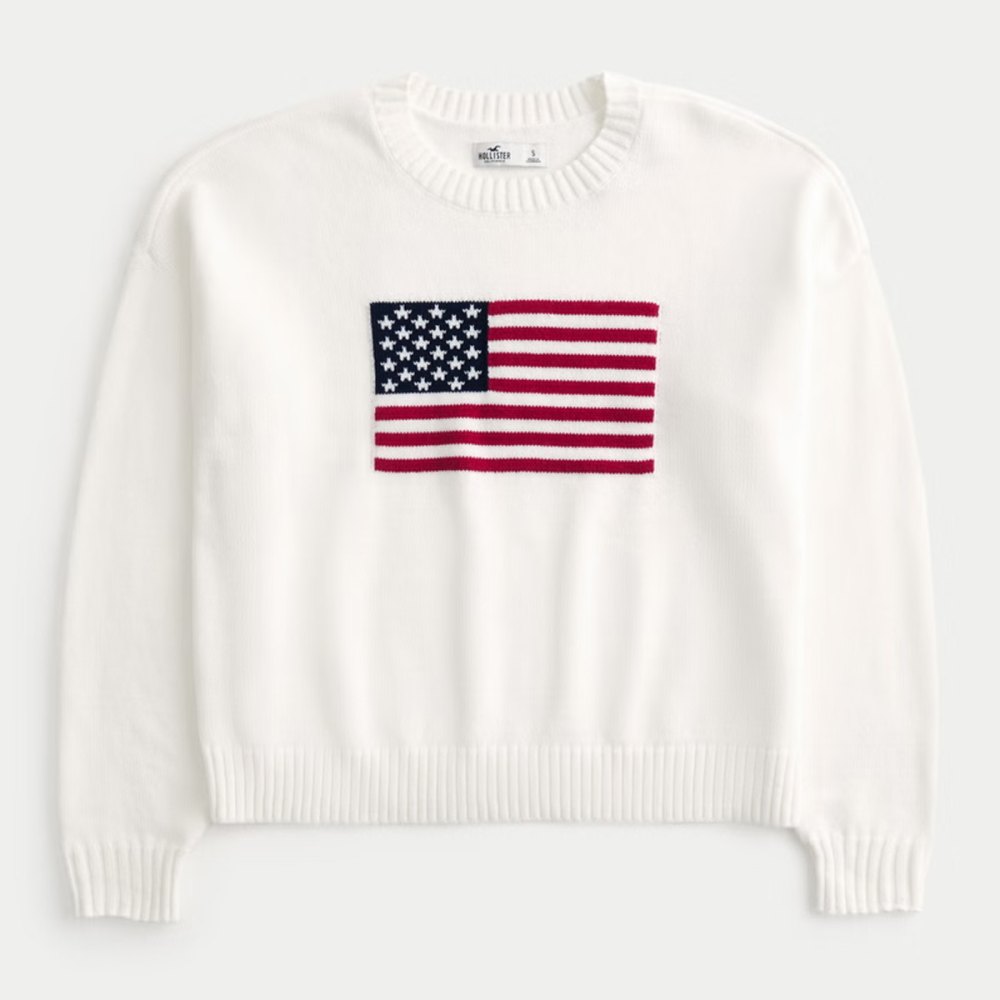 Hollister American Flag Graphic Crew Sweater
