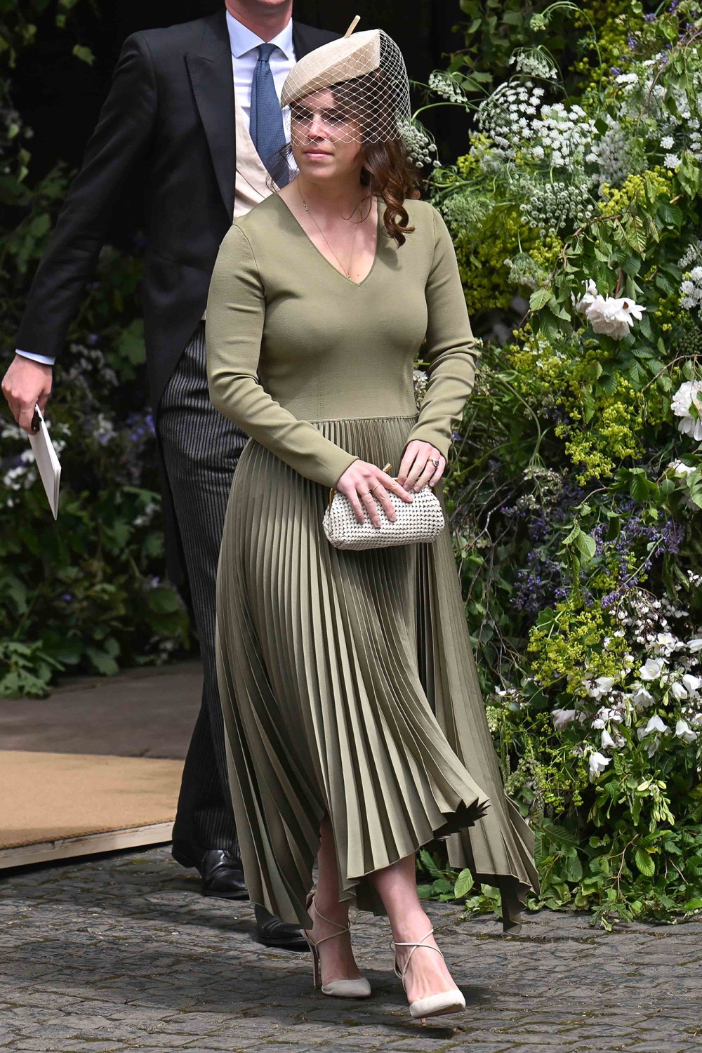 Princess Eugenie Shines in Olive While Attending the Duke of Westminster's Wedding
