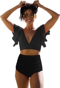 SPORLIKE Women Ruffle High Waist Swimsuit