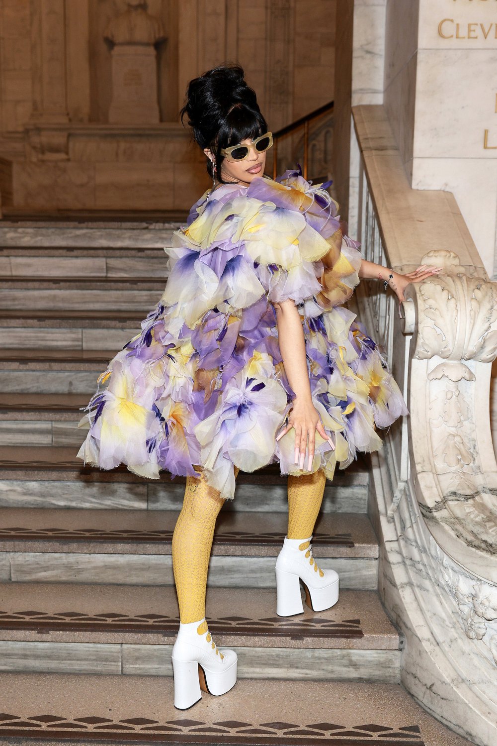 Cardi B Rocks Over the Top Textured Dress and Platforms at Marc Jacobs Show