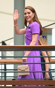 LONDON, ENGLAND - JULY 14: Catherine Princess of Wales and Princess Charlotte of Wales attend day fourteen of the Wimbledon Tennis Championships at the All England Lawn Tennis and Croquet Club on July 14, 2024 in London, England. (Photo by Karwai Tang/WireImage)