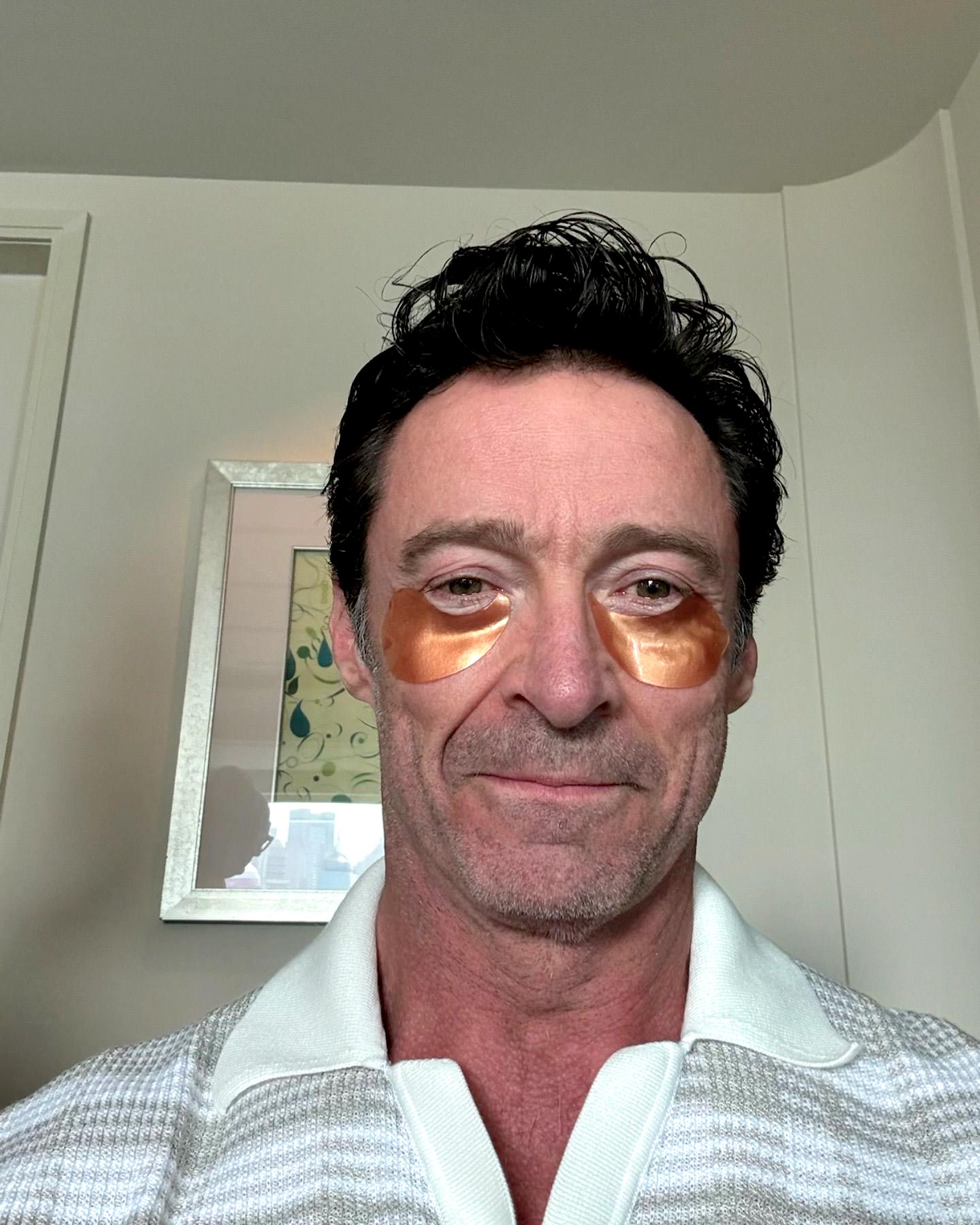 Hugh Jackman Practices Self-Care With Rose Gold Eye Masks: ‘This Is 55’