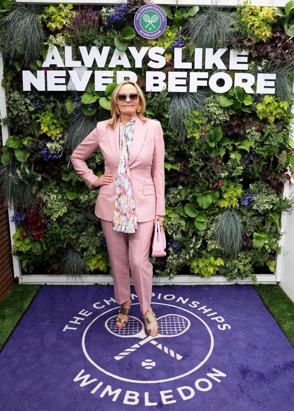 Kim Cattrall Stuns in Pink Power Suit at Wimbledon That Samantha Jones Would Approve Of