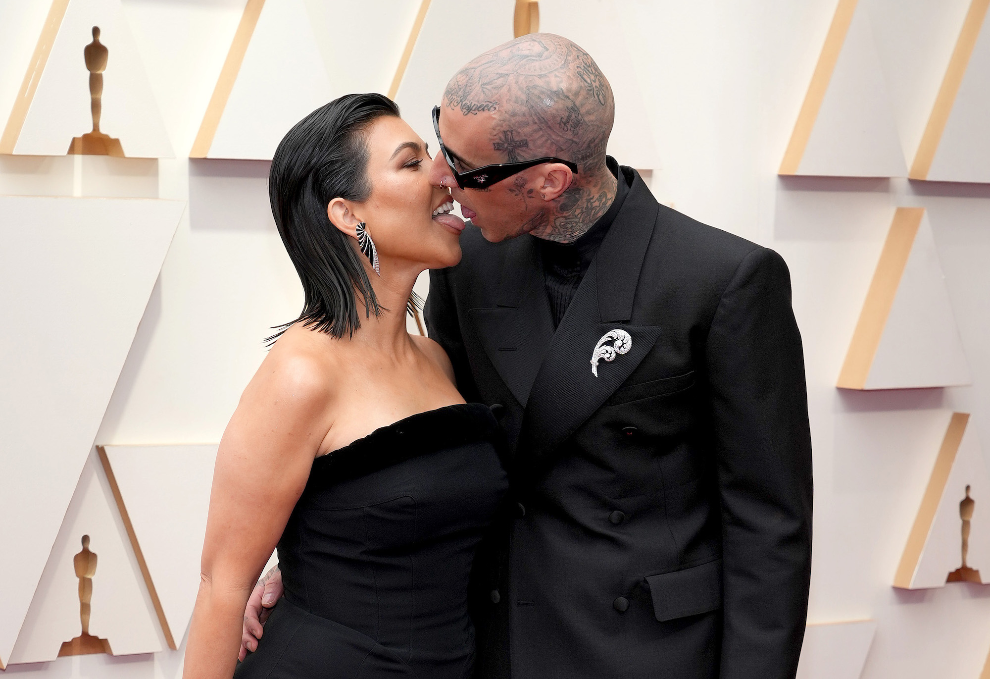 Kourtney Kardashian and Travis Barker Touch Tongues Before Kissing