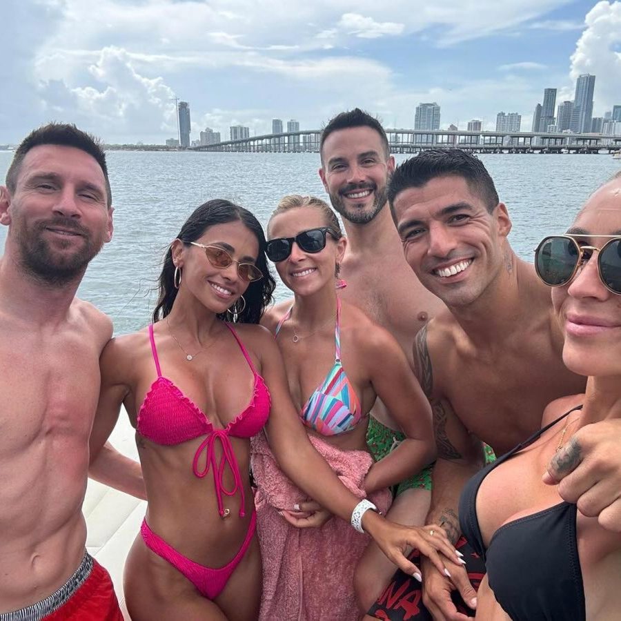 Lionel Messi Poses Shirtless in Walking Boot on Boat Alongside Bikini Clad Wife Antonela Roccuzzo