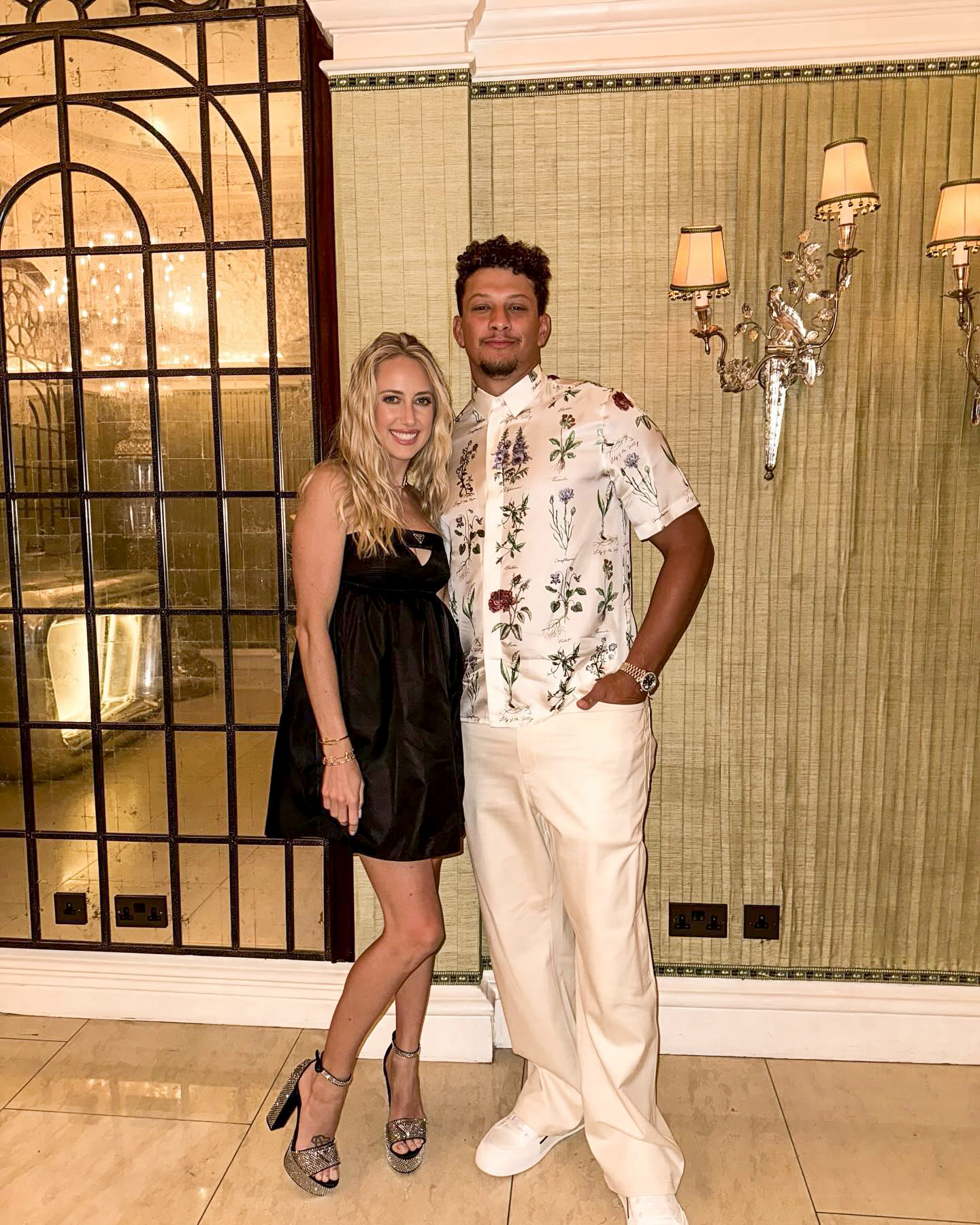 Pregnant Brittany Mahomes Is Lovely in a Little Black Prada Dress in Europe