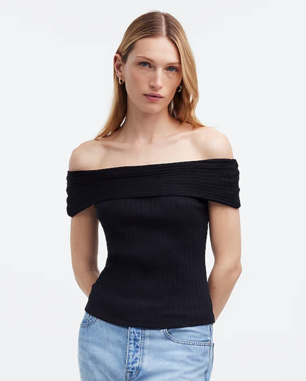 Ofertas de blusas de ombros de fora caneladas da Madewell