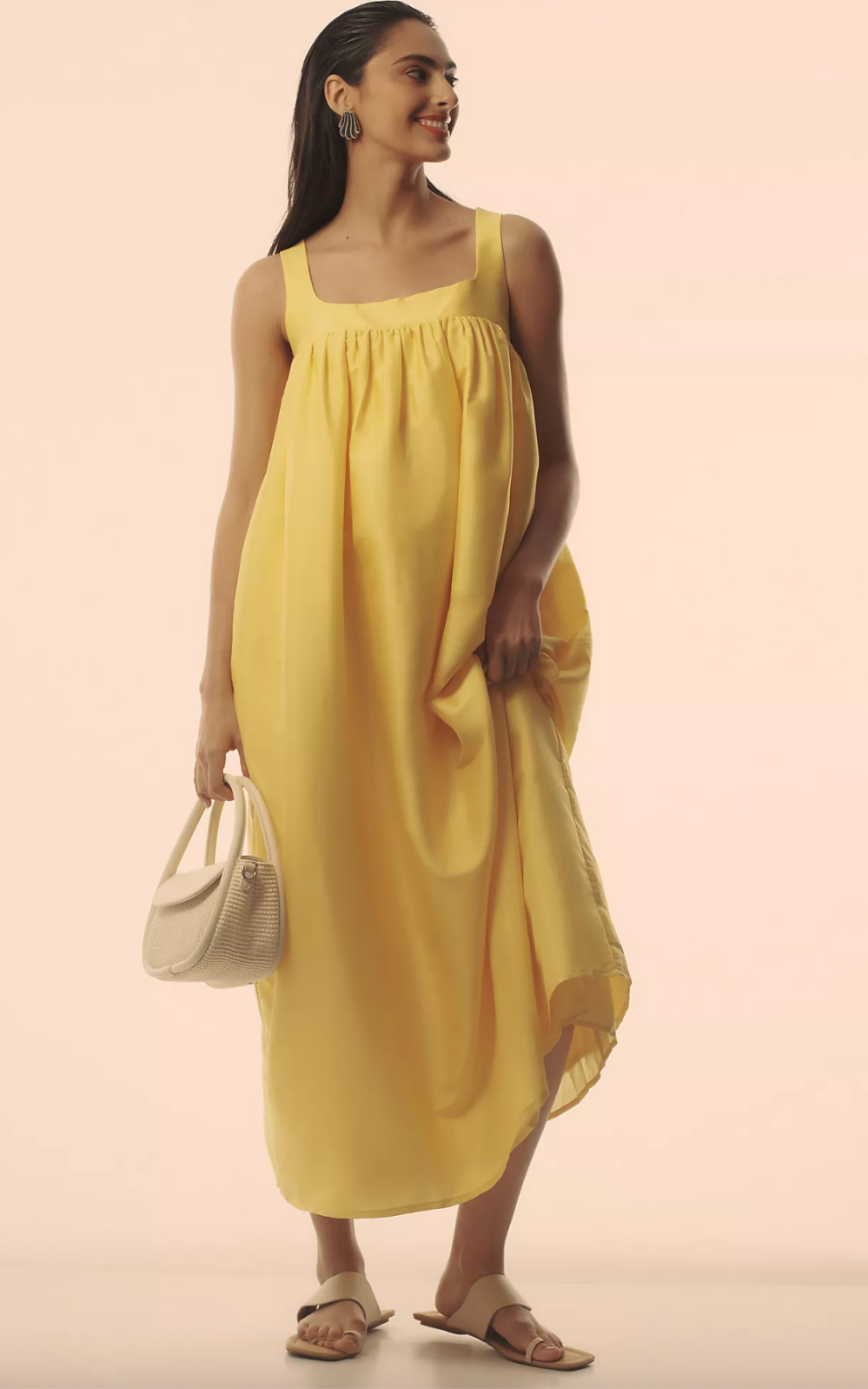 Vestido longo babydoll com decote quadrado da Anthropologie Pinnacle by Shruti Sancheti