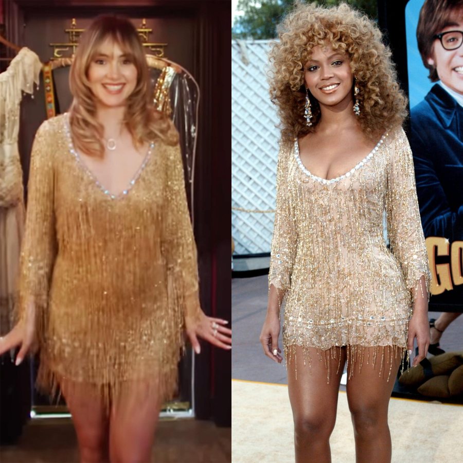 Suki Waterhouse Tries on Beyonces Iconic Roberto Cavalli Fringe Dress From 2002