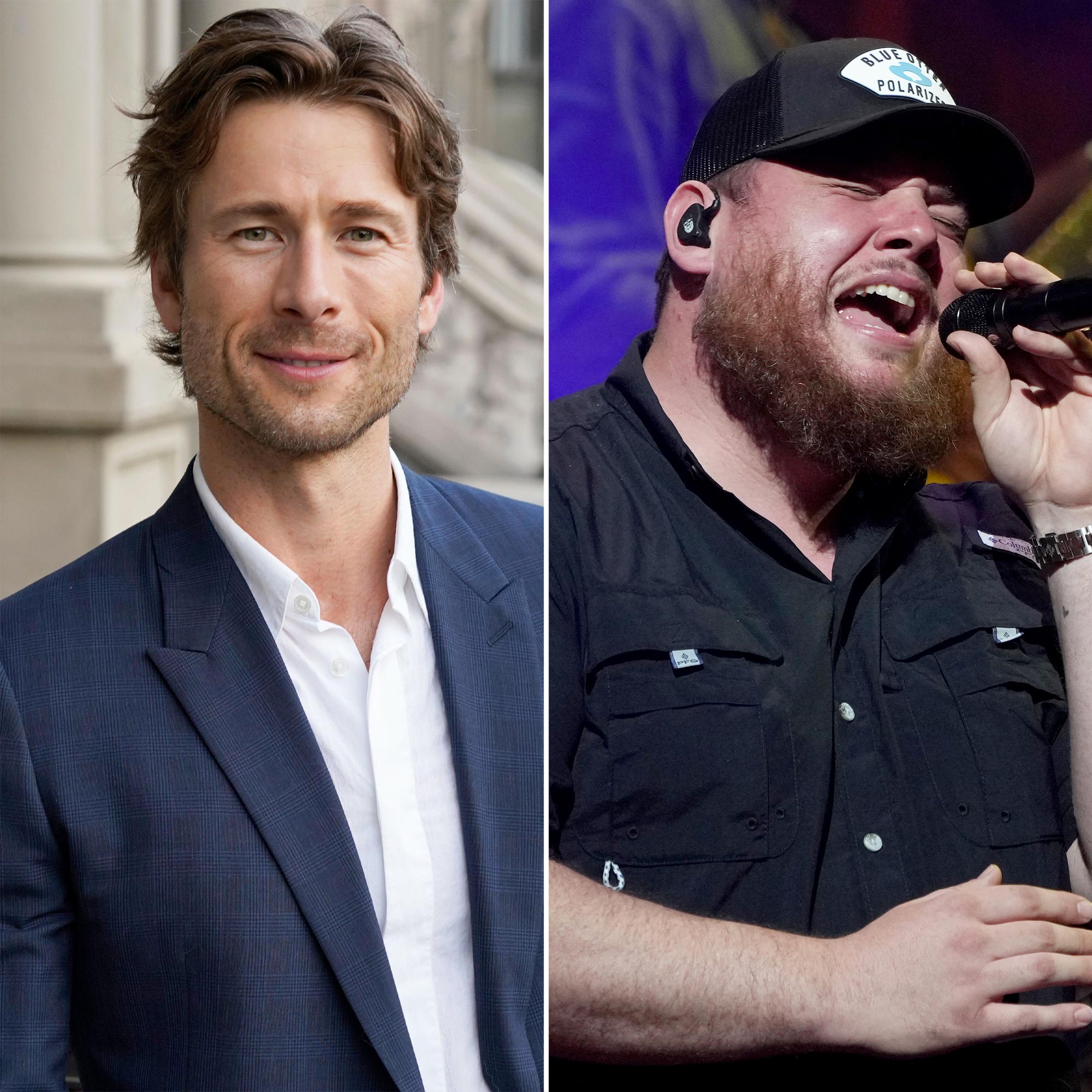 Glen Powell bebe cerveja no palco do show de Luke Combs durante Surprise Cameo