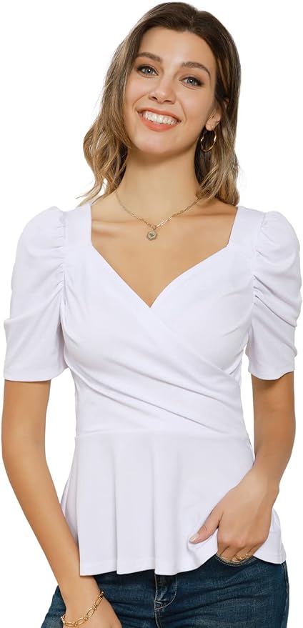 Grace Karin Peplum Wrap Neck Short Sleeve Shirt