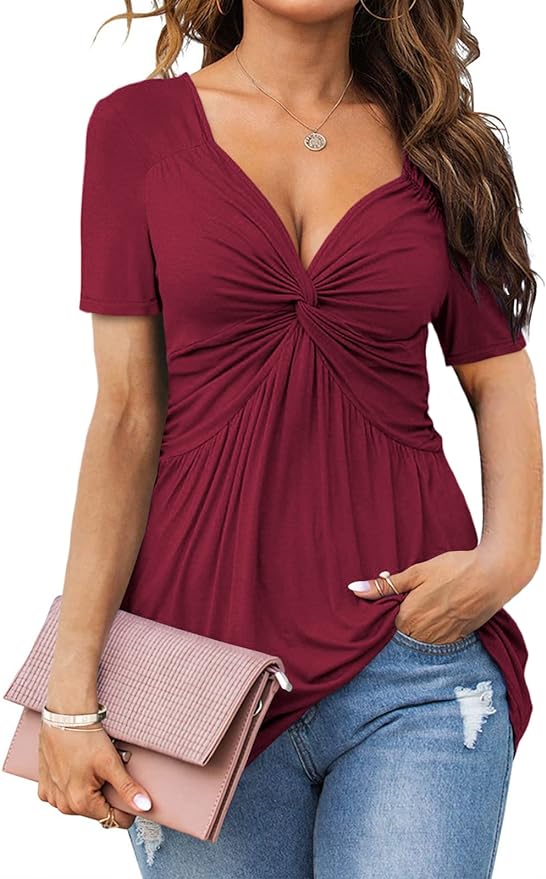 Tankaneo Front Knotted V-Neck Blouse