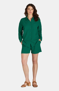 Nine.Eight Women's Long Sleeve Shirt and Pull On Shorts Set