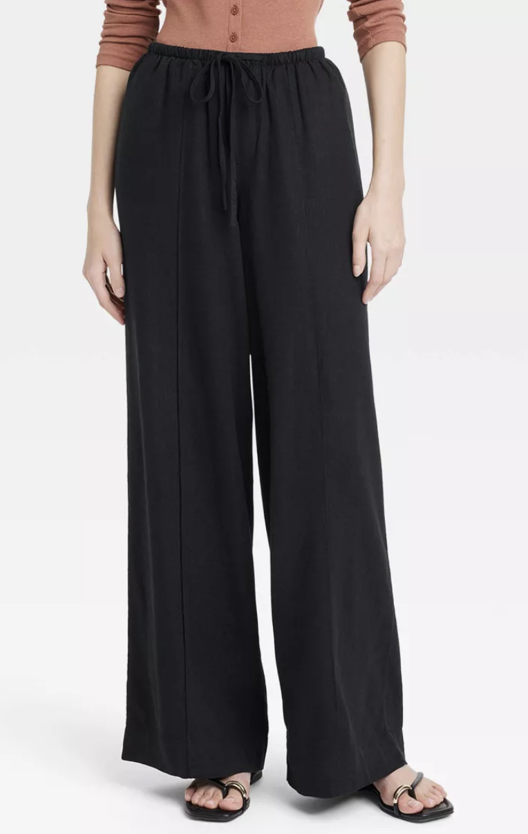 A New Day Women's High Waisted Wide Pants Linen Pull-On Pants