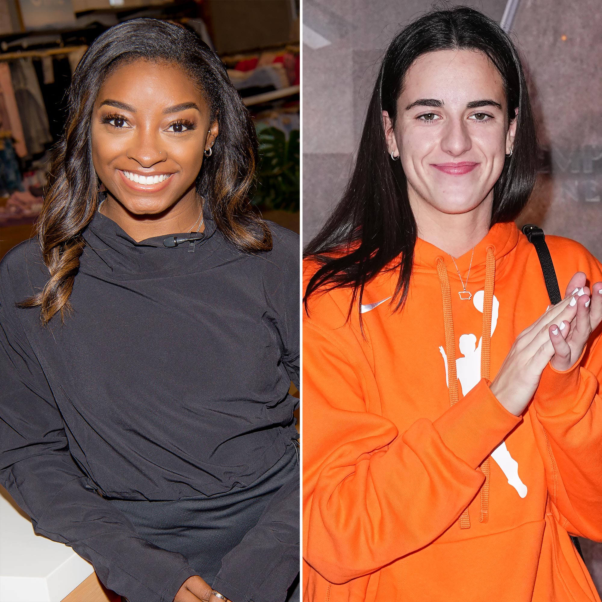 Simone Biles พบกับ Caitlin Clark ขณะเข้าร่วมเกม WNBA ครั้งแรกของเธอ