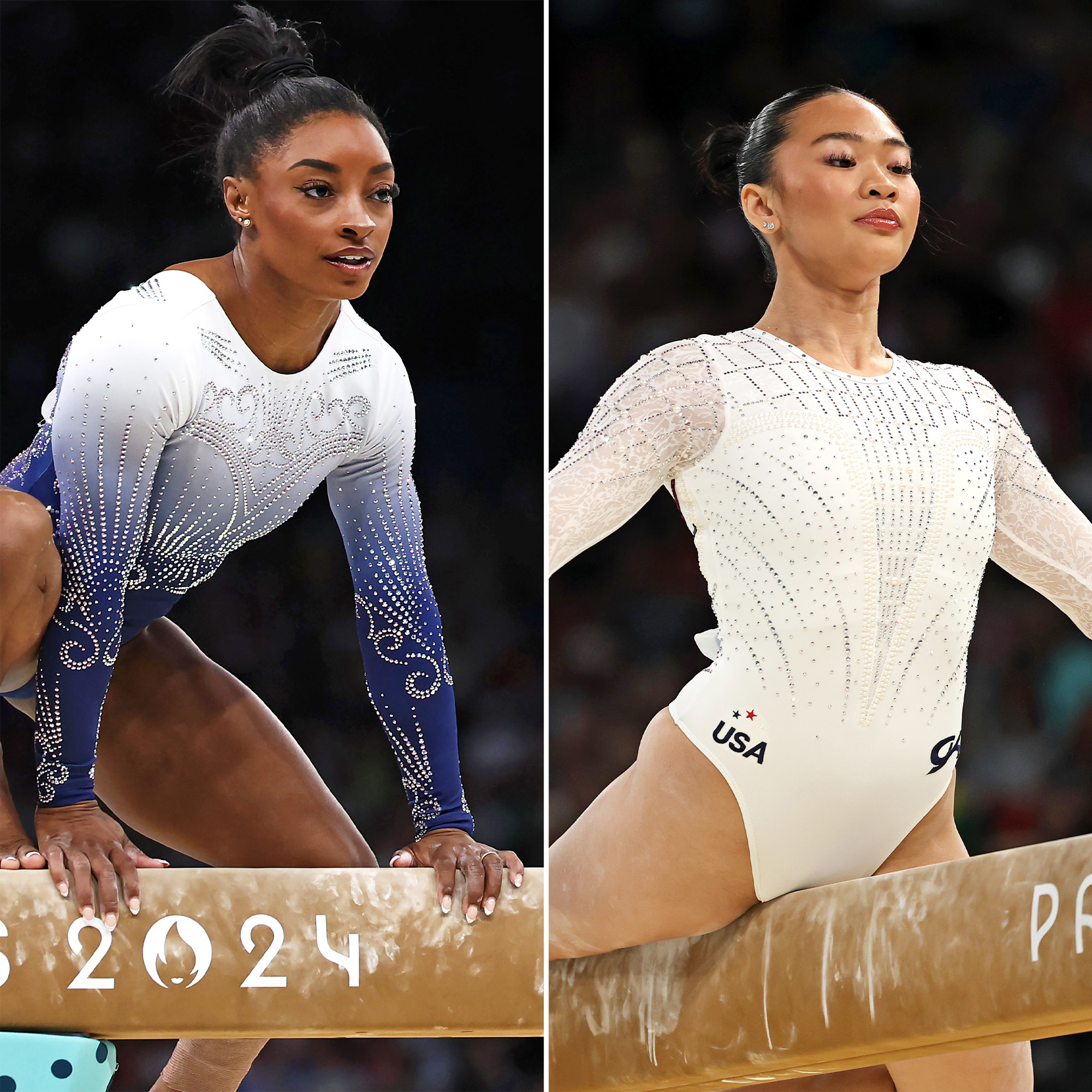 Simone Biles e Suni Lee caem da trave durante as finais das Olimpíadas