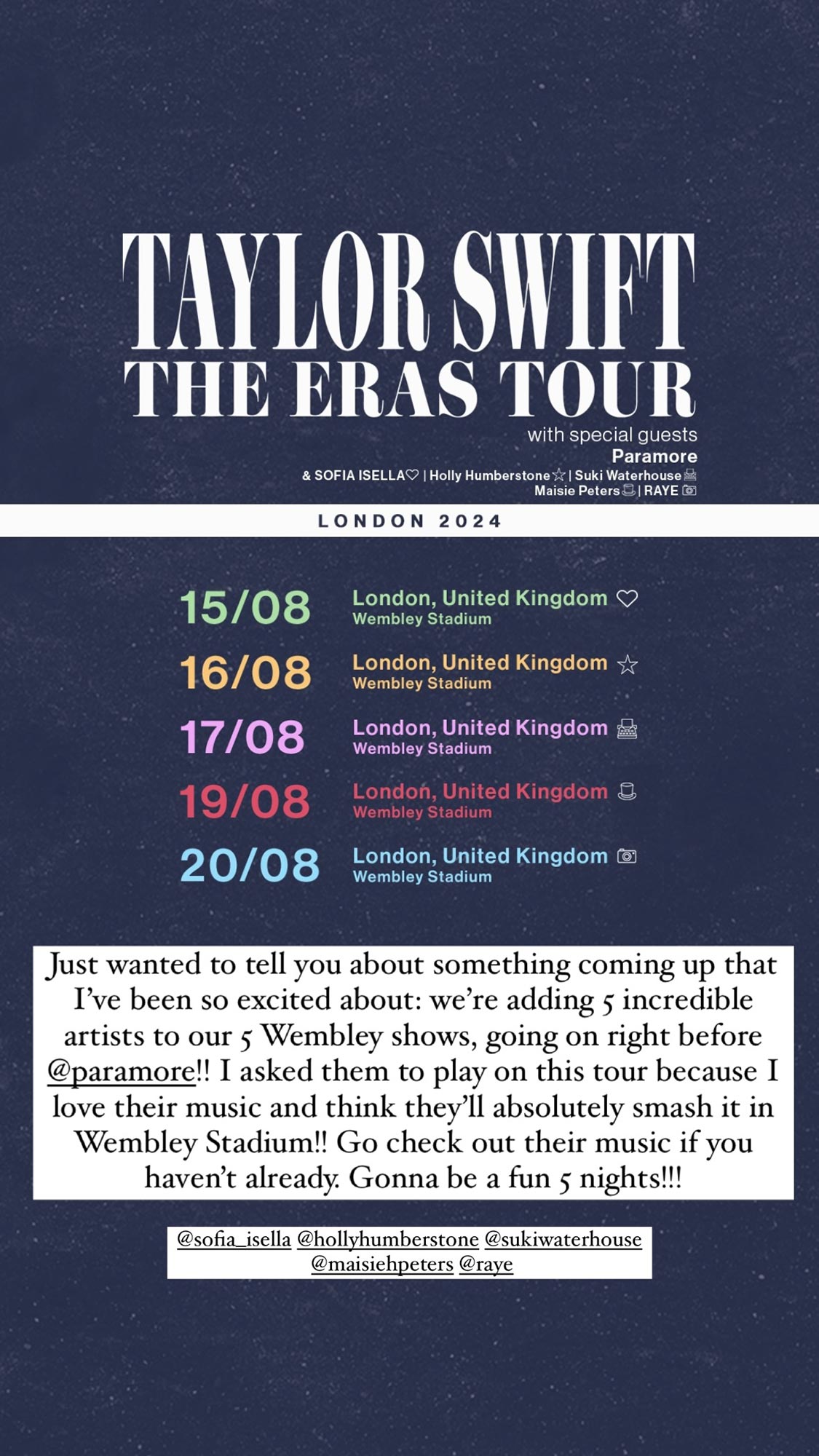 Taylor Swift เพิ่ม Openers ใหม่ให้กับ 'Eras ​​Tour' ในลอนดอน