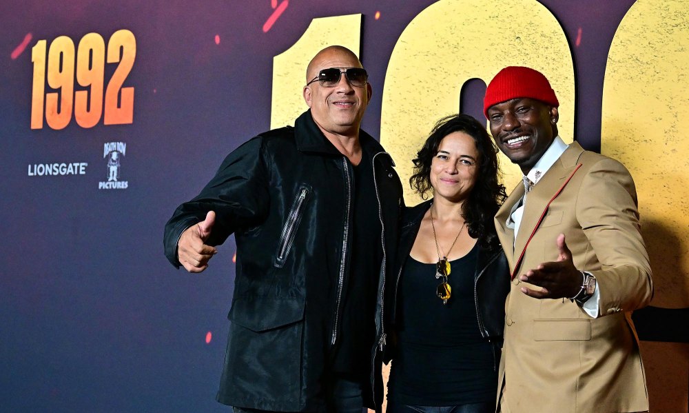 Vin Diesel apoya a la familia de Tyrese Gibson en el estreno de 1992 con Michelle Rodríguez