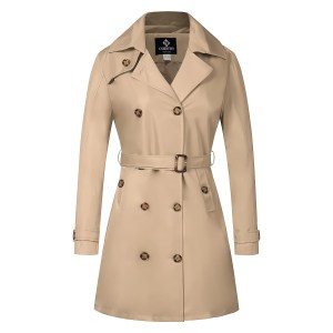 CorBuyit Double Breasted Mid-Length Belted Trench Coat