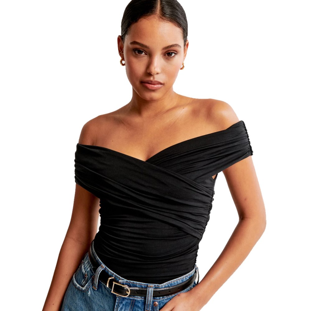 Off-the-shoulder ruffled wrap top