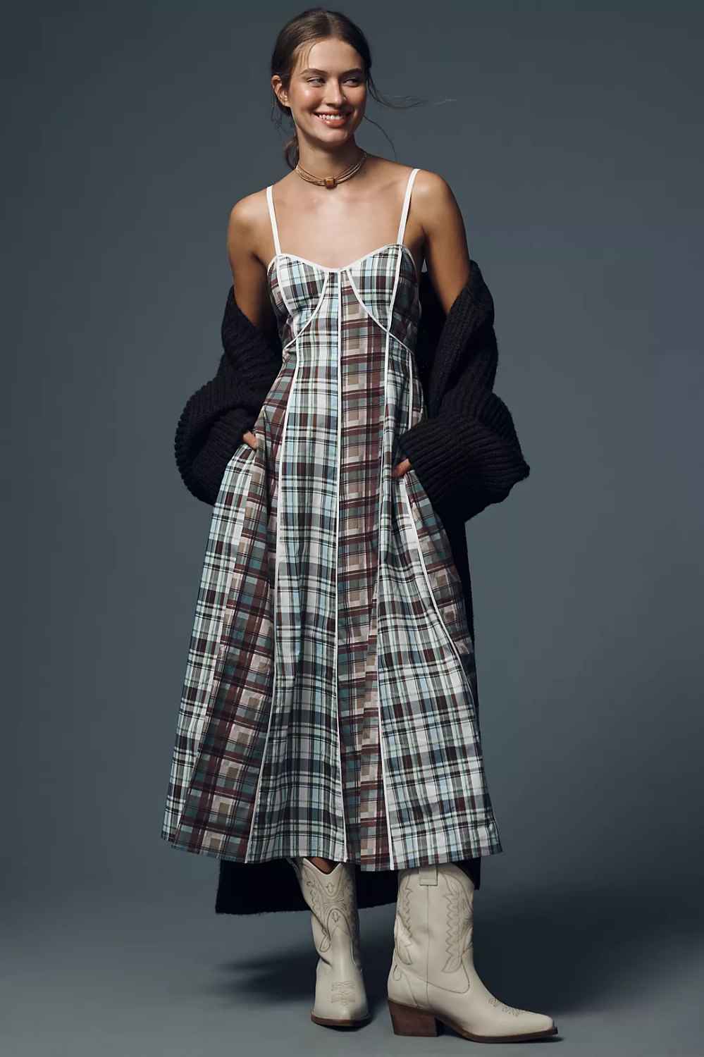 plaid midi dress