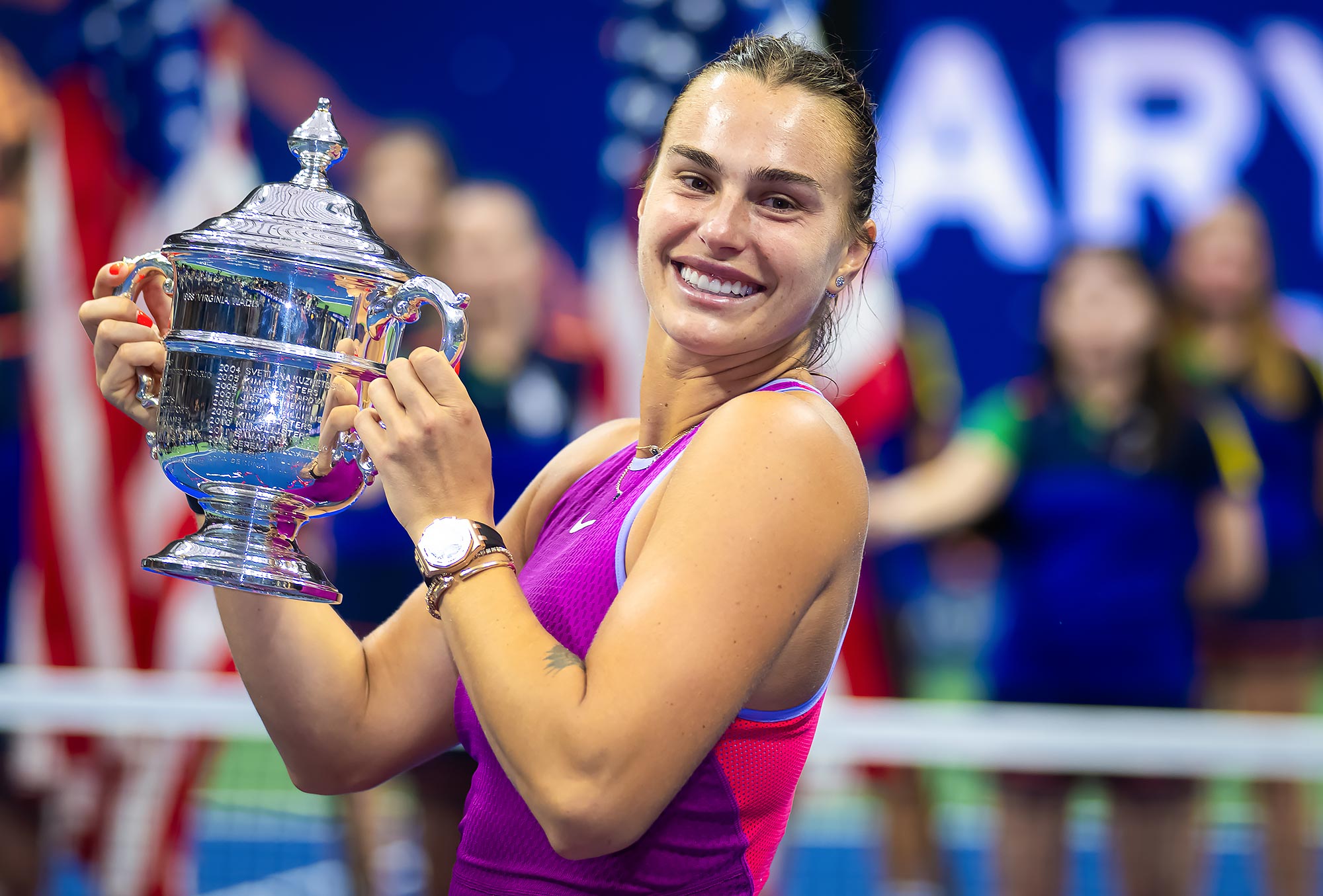 Арина Соболенко празднует победу на US Open с бойфрендом Георгиосом Франгулисом