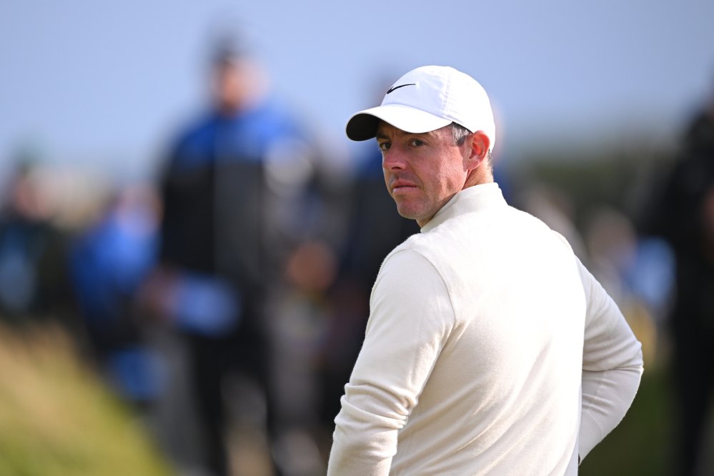 NEWCASTLE, NORTHERN IRELAND - SEPTEMBER 14: Rory McIlroy of Northern Ireland looks on from the 17th green during day three of the Amgen Irish Open 2024 at Royal County Down Golf Club on September 14, 2024 in Newcastle, Northern Ireland. (Photo by Ross Kinnaird/Getty Images)