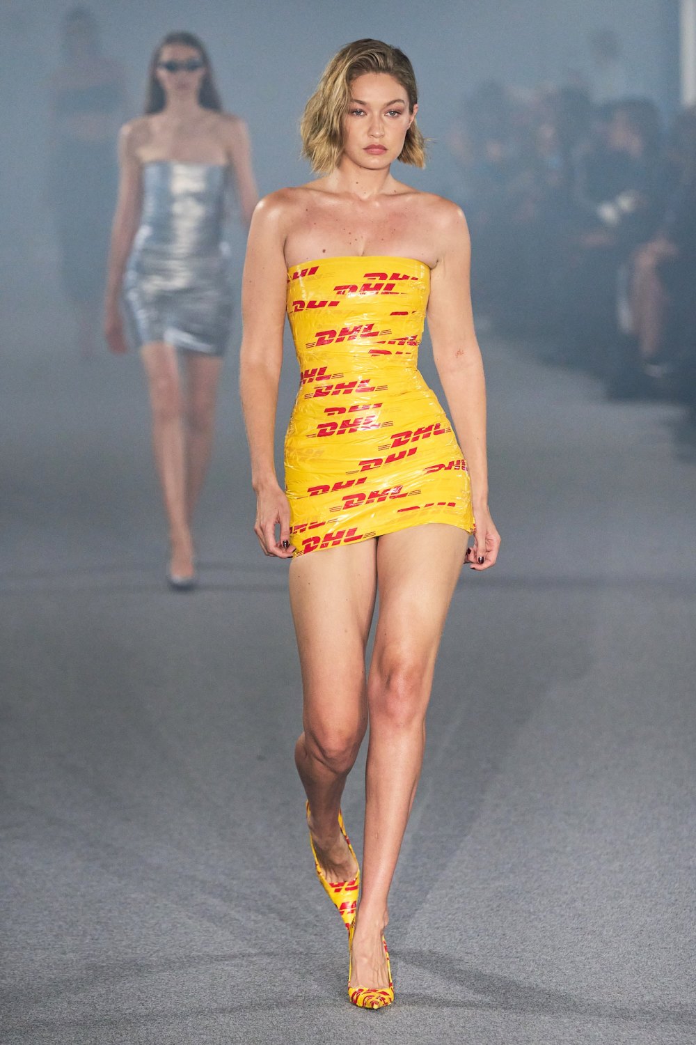 Gigi Hadid rocks the DHL parcel tape dress