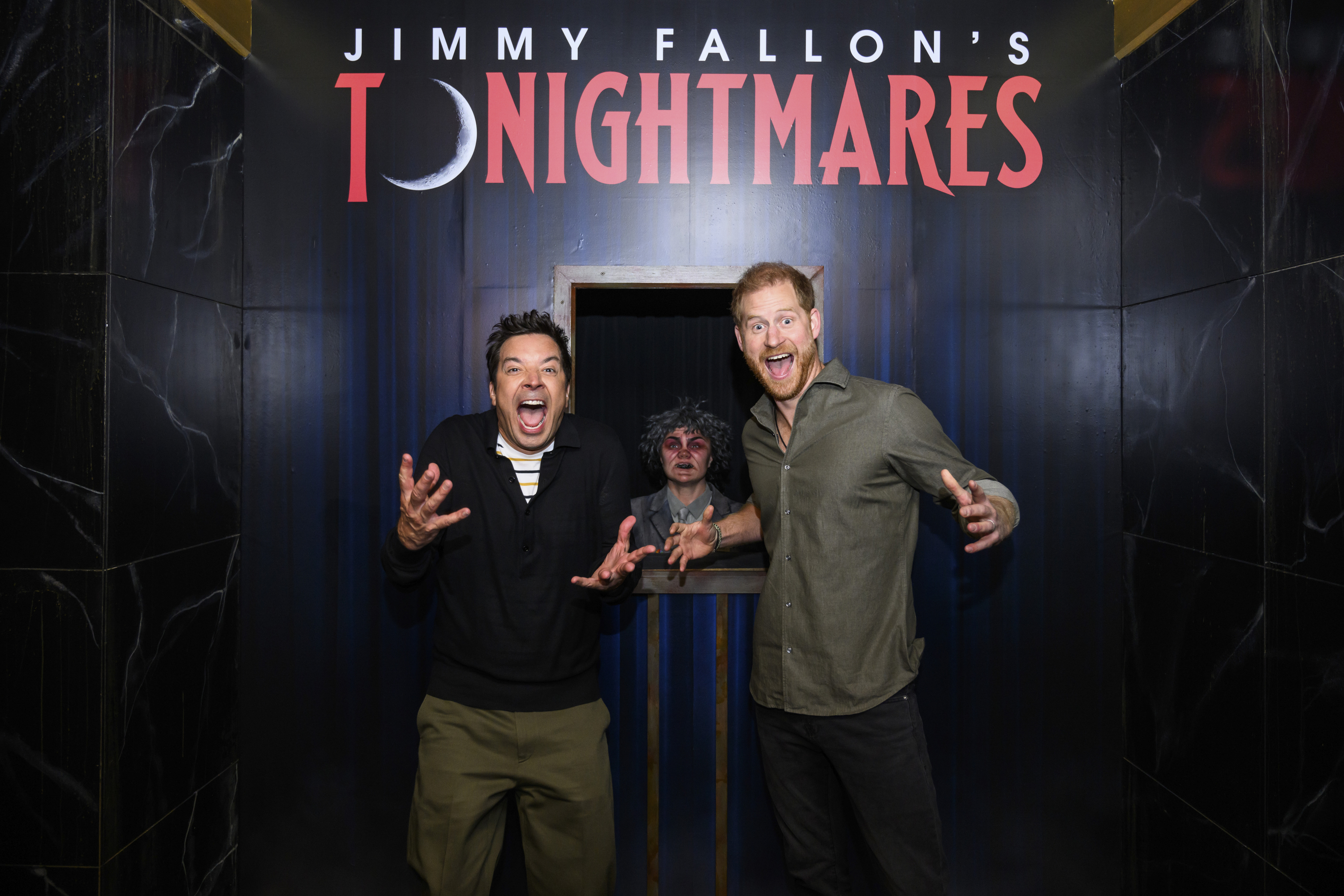 Príncipe Harry fica assustado no labirinto assombrado de ‘Tonightmares’ de Jimmy Fallon