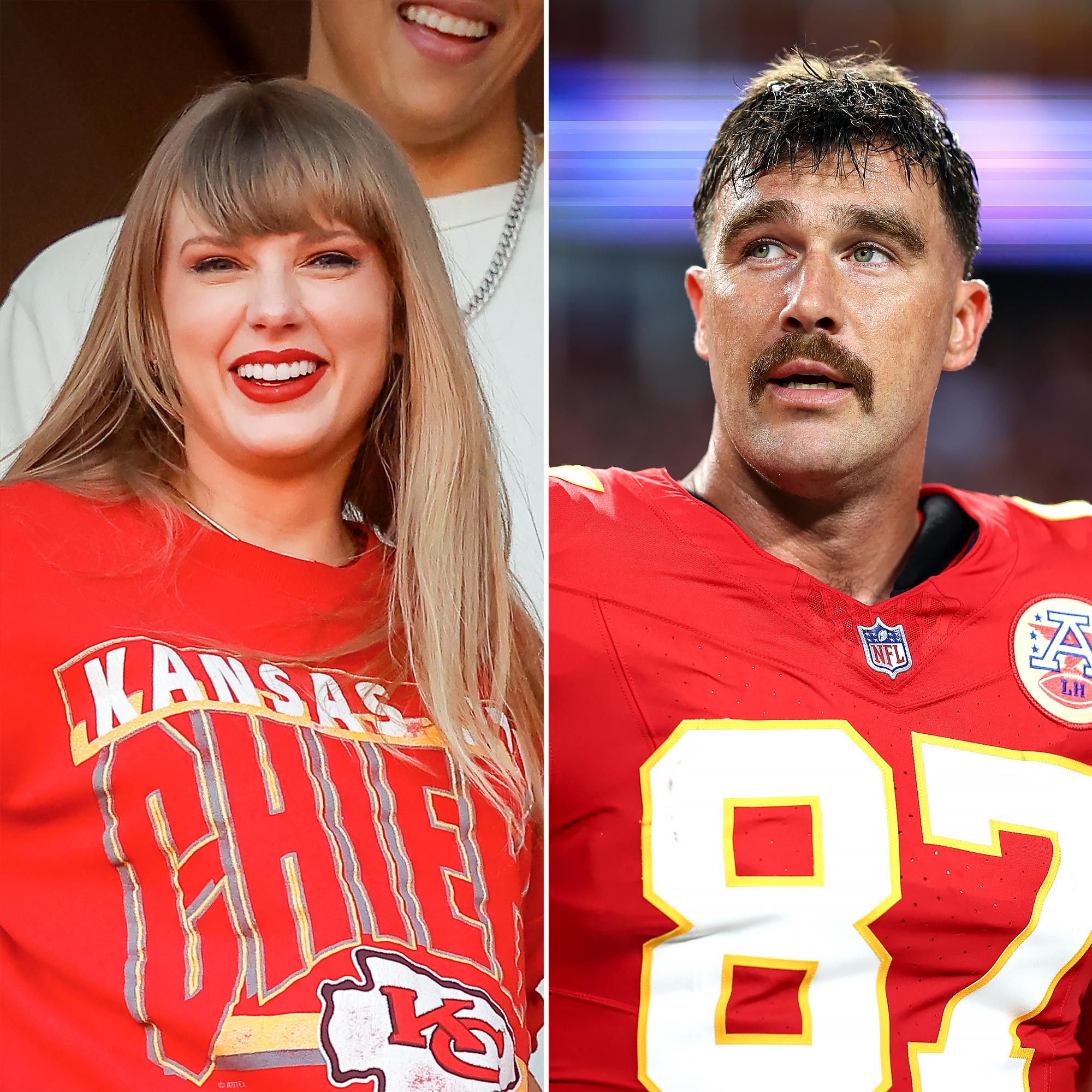 Taylor Swift và Travis Kelce kết đôi trong trang phục ngày thi đấu của đội trưởng