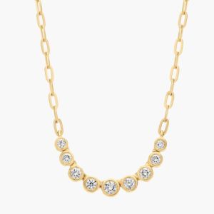 Graduated Diamond Bezel Smile Paperclip Necklace