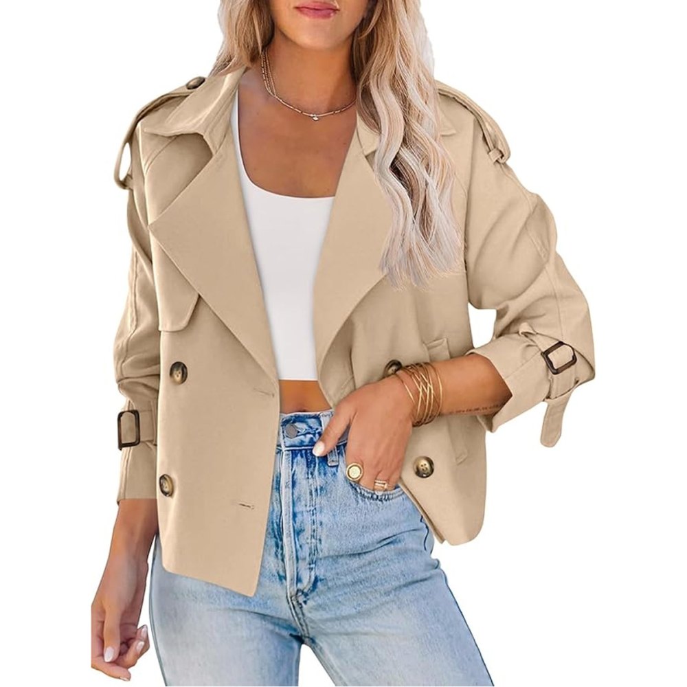 Saodimallsu Trench Coat Cropped Double Breasted Amazon