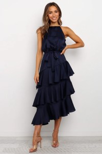 high-neck tiered dress