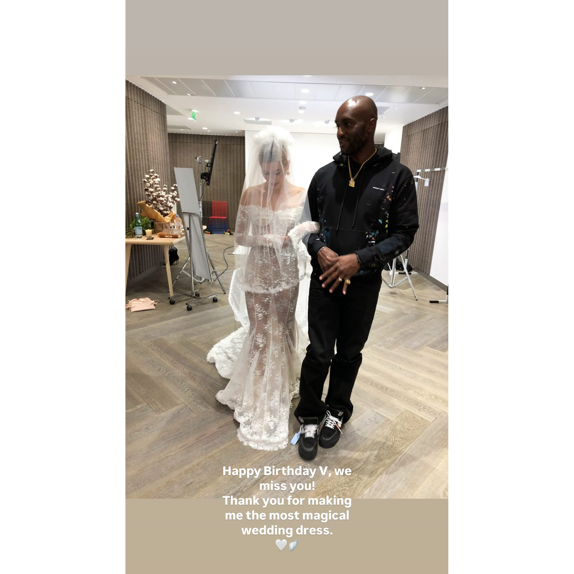 Hailey Bieber Honors Late Designer Virgil Abloh With Wedding Dress Pic