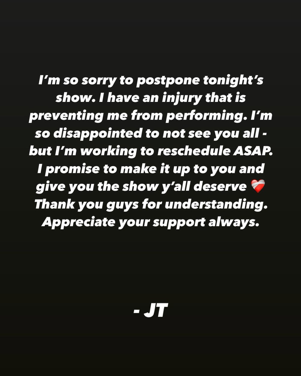 Justin Timberlake Apologizes to Fans After Postponing His Show 290 292